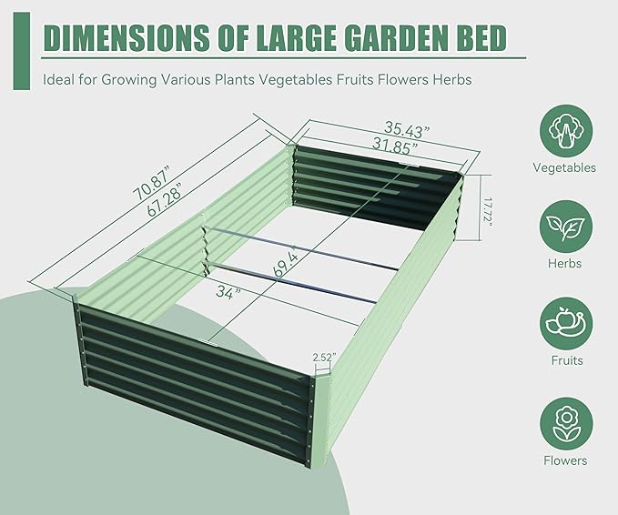 Domi Galvanized Raised Garden Bed, Outdoor Planter Garden Boxes Large Metal Planter Box for Gardening Vegetables Fruits Flowers, Green (6x3x1.5ft)