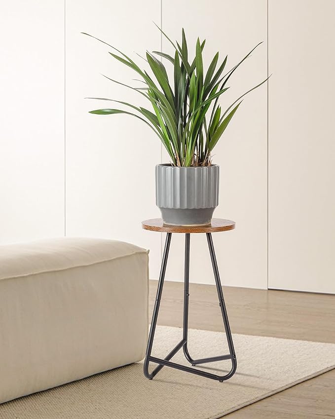 Indoor Plant Stand,Mid Century Wood Stand Plant Table,Modern Plant Stool for Outdoor,Metal Tall Holder for Flower Pots,Small Round Side End Table (Rustic Brown, 19 inch set of 2)