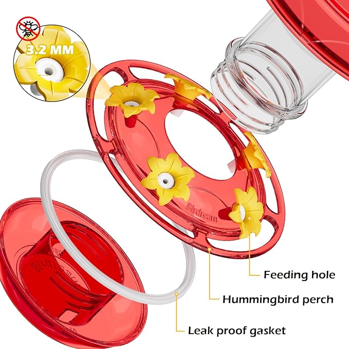 Birdream Hummingbird Feeder for Outdoors Hanging, 20oz Hummingbird Feeders with 5 Bee Guard Feeding Ports & Built-in Ant Moat Brush Leak-Proof for Outside Gifts for Women - Red