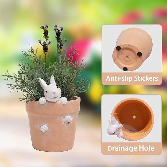 Easter - Spring Flower Pot - Bunny Decor - Easter Decoration - Decorative Garden Pots for Cactus Succulents Planter with Drainage Hole for Home Farmhouse Decor 5.75 x 5 x 7.25 inch Newman House Studio