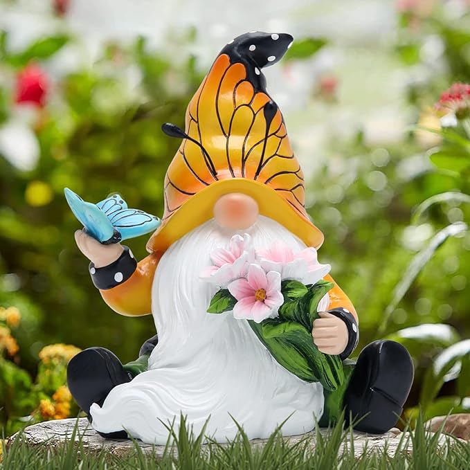 Hodao Spring Butterfly Gnomes Decorations Butterfly Gnomes Ornaments Scandinavian Tomte Elf Decor Summer Butterfly Gnomes Figurines for Outdoor Garden Decor Birthday Gifts for Mom, Women, Grandma