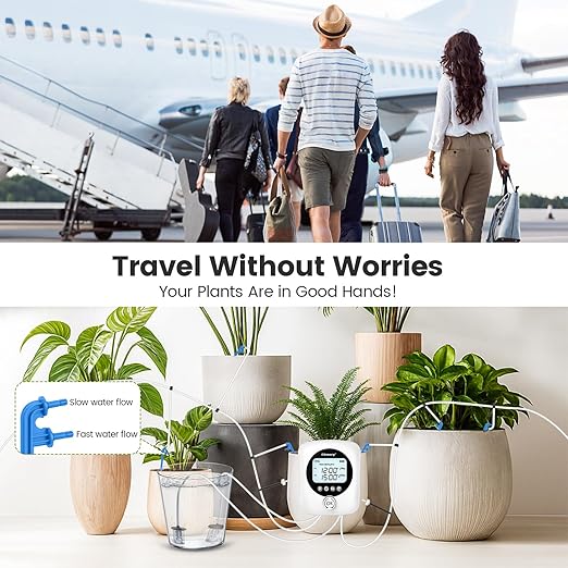 98FT Automatic Plant Waterer Indoor - Chtoocy Dual Pumps Independent Automatic Watering System for 30 Potted Plants, Drip Irrigation System Vacation Plant Watering Device with Programmable Water Timer