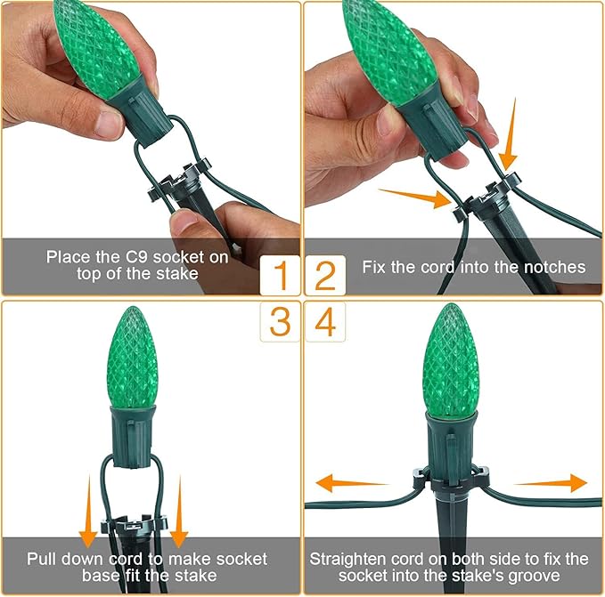 C9 Christmas Pathway Lights with Stakes,Multicolor,2 Pack Total 60 Ft 40 Strawberry LED Bulbs,Connectable Shatterproof Outdoor Lights Marker for Xmas Yard Garden Path Lawn Walkway Sidewalk