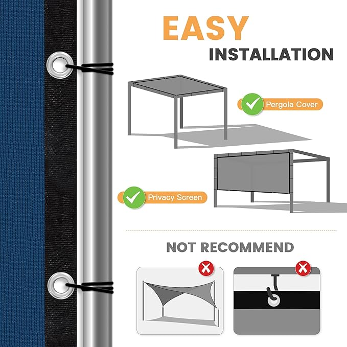 VICLLAX Shade Fabric Sun Shade Cloth with Every 2 FT Grommets for Patio Garden Pergola Cover Canopy 16x17 FT, Dark Blue