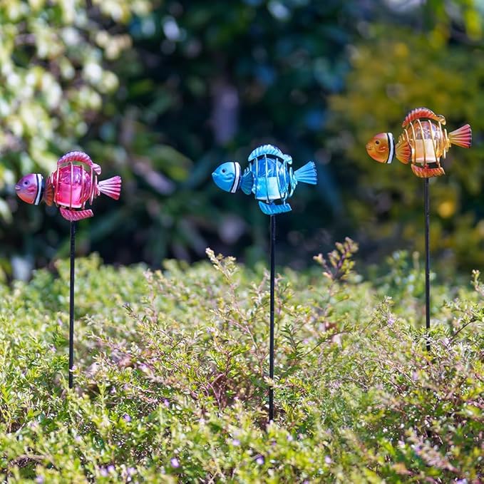 Garden Solar Lights,21.3''H 3Pack Clownfish Outdoor Figurine Lights,Waterproof Garden Decor with Led Lights, Decorative Garden Stake for,Yard,Patio,Lawn