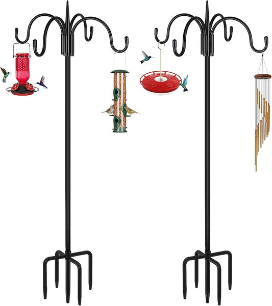 FEED GARDEN [Upgrade Version 92 Inch Four Shepherd Hooks for Outdoor,Bird Feeder Pole with 5 Prong Base, Adjustable Shepard Hooks for Hanging Plant, Solar Lanterns, Wind Chimes, 2 Pack