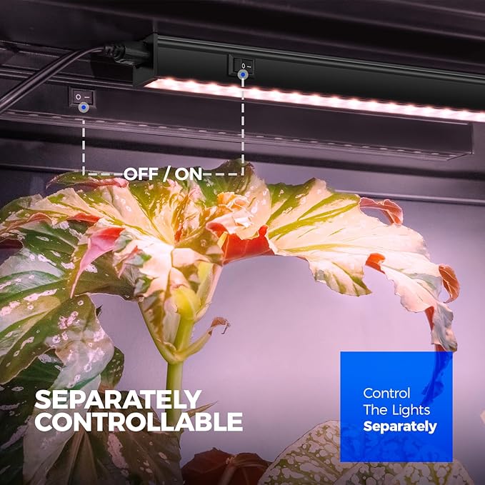 Barrina 1ft Grow Lights for Indoor Plants Full Spectrum, LED Grow Lamp with Black Cover, T5 Grow Light Strip, Under Cabinet Grow Light with Switch Cord, Plug and Play, Linkable, Pinkish White, 4 Packs