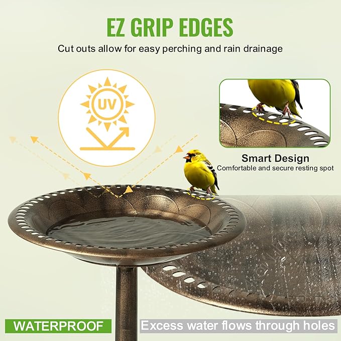 Backyard Expressions Outdoor Garden Bird Bath - Bronze - Weather Resistant Polyresin - 27 Inch