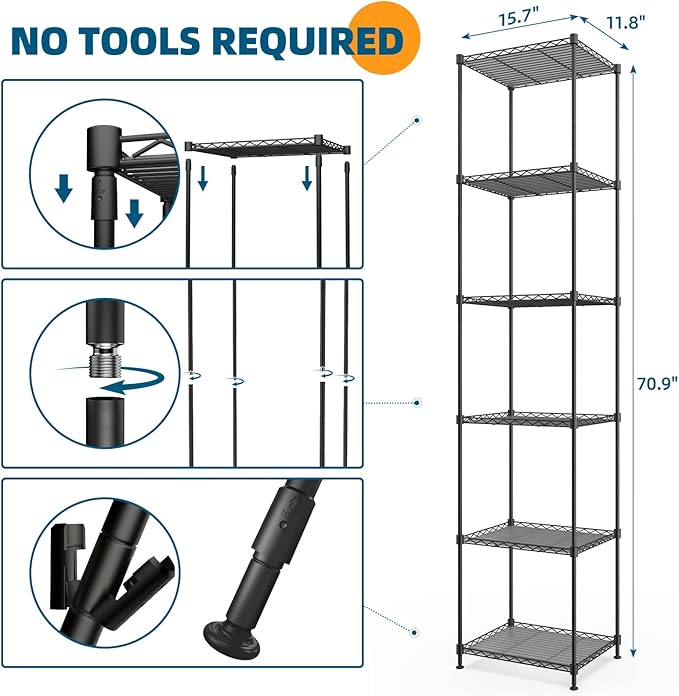 Barrina Plant Stand with Grow Lights, 6-Tier Plant Shelf with 5-Pack 50W Full Spectrum Ultra-Thin Grow Light Panel, 3 Modes, Auto Timer, Ladder Flower Pot Stand Display Rack 15.7"L x 11.8"W x 70.9"H