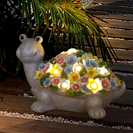 Garden Turtle Statue with Succulent Flowers & Solar LED Lights - Perfect Outdoor & Home Decor Gifts, Turtle Gifts for Women, Mom, Birthdays (Turtle)