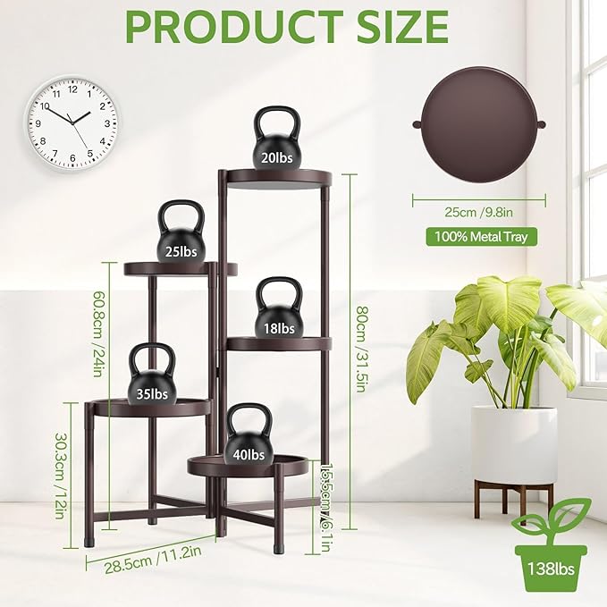 iDavosic.ly 5 Tier Large Plant Stand Indoor, 10 Inch Wide Tall Corner Metal Plant Stands Outdoor for Multiple Plants, Folding Tiered Flower Display Holder Rack Shelf, Violet Bronze