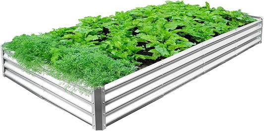 JERIA 8×4×1ft Raised Garden Bed with Support Rods,Galvanized Raised Garden Bed Kit Outdoor Metal Gardening Planter Box for Vegetable, Fruits, Flower