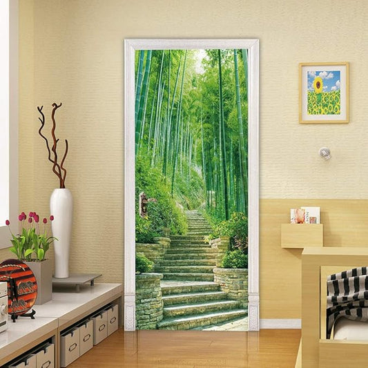 3D Door Stickers Murals - Bamboo Peel and Stick Wallpaper - Self-Adhesive Removable PVC Waterproof - Bedroom Living Room Door Decals 37.4" x 78.7"