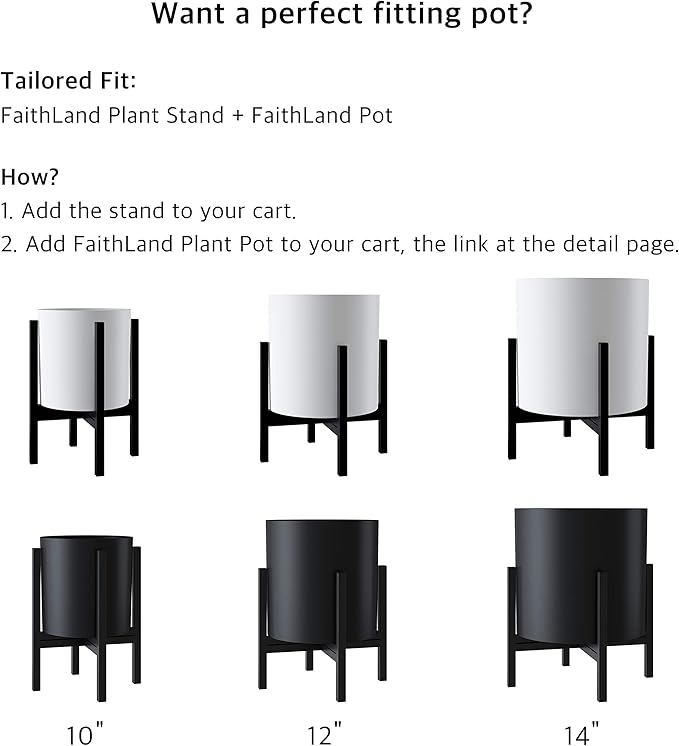 FaithLand Mid Century Plant Stand Indoor Outdoor (EXCLUDING 12" Plant Pot) , Hold Up to 12 Inch Planter, Metal Planter Stand, Potted Plant Holder, Black - Fits Snake Plant - Upgraded Design.