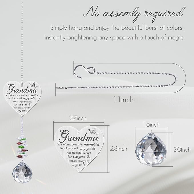 Grandma in Heaven Memorial Crystal Suncatcher Gifts,Sympathy Gifts for Loss of Grandma,Hanging Crystals Ornament for Window Rainbow Maker Prisms Home Decor Gift