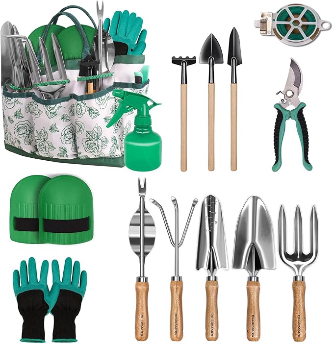 Gardening Tools 14-Piece Heavy Duty Gardening Hand Tools with Fashion and Durable Garden Tools Organizer Handbag,Rust-Proof Garden Tool Set
