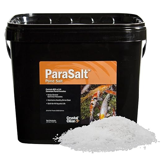 CrystalClear ParaSalt Outdoor Pond & Water Garden Rock Salt Crystals, Anti Fish Parasite, Beneficial Stress Reducing & Slime Coat Treatment, Natural Aquatic Additive, Koi, Plants & Pet Safe, 20 lbs