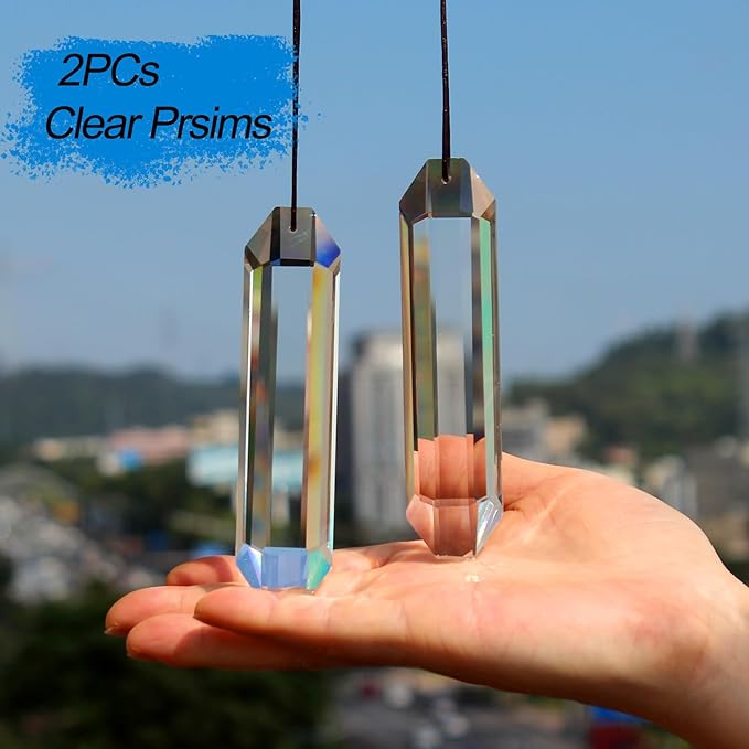 2PCS 5" Large Crystal Sun Catcher Prisms, STINO Hanging Suncatchers with Glass Prism, Rainbow Maker for Windows, Balcony, Kitchen, Garden Decoration (1, Rectangle Clear 2Pcs)