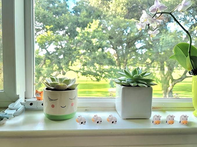 DoubleWood Mini Cow Figurines Set, 60 Pieces, Resin Mini Animals Decorations for Fairy Gardens and Miniature Landscapes (60, White)