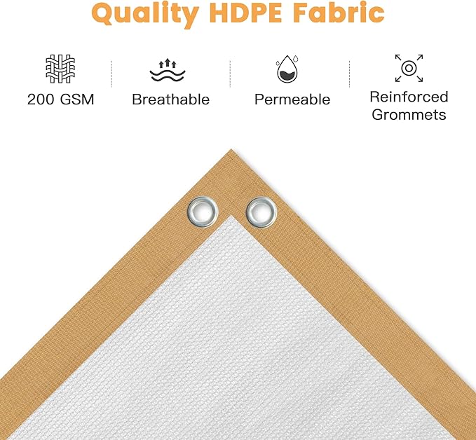 VICLLAX Shade Fabric Sun Shade Cloth with Every 2 FT Grommets for Patio Garden Pergola Cover Canopy 22x23 FT, Cream
