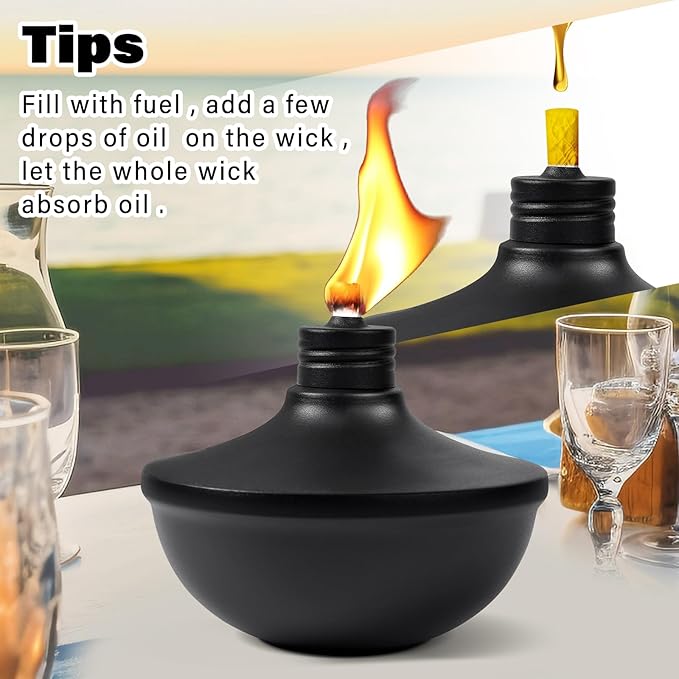 2-Pack Upgraded Tabletop Torches, 24 oz Citronella Torch Lights, Refillable Torch with Wicks, Covers, and Funnel Included - Ideal for Garden, Patio, Deck, Yard, Party, Landscape