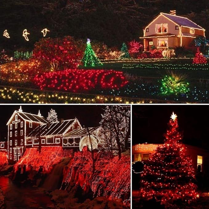 Joomer Red Solar Christmas Lights, 2 Pack Total 144 FT 400 LED 8 Modes Waterproof Solar Christmas Lights Outdoor for Christmas Decorations
