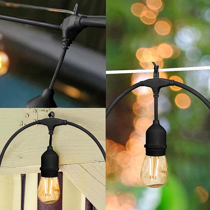 Banord Outdoor String Lights Commercial Grade 96ft Waterproof with 30 S14 Shatterproof Dimmable LED Bulbs, Heavy Duty Hanging Lights for Patio Garden Backyard Decoration, 2W 2x48ft Strands