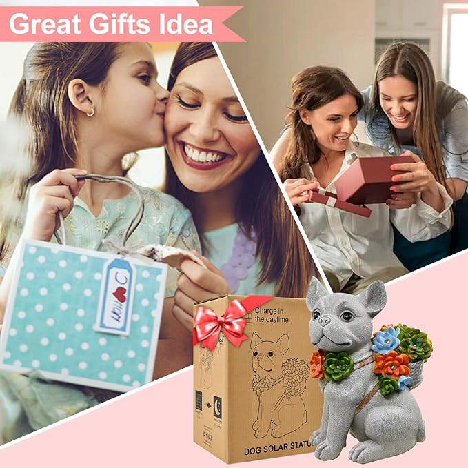 Garden Outdoor Decor Statues: Figurine with Solar Light Decorations Ornaments Patio Art Balcony - Birthday Gifts for mom Grandma Women