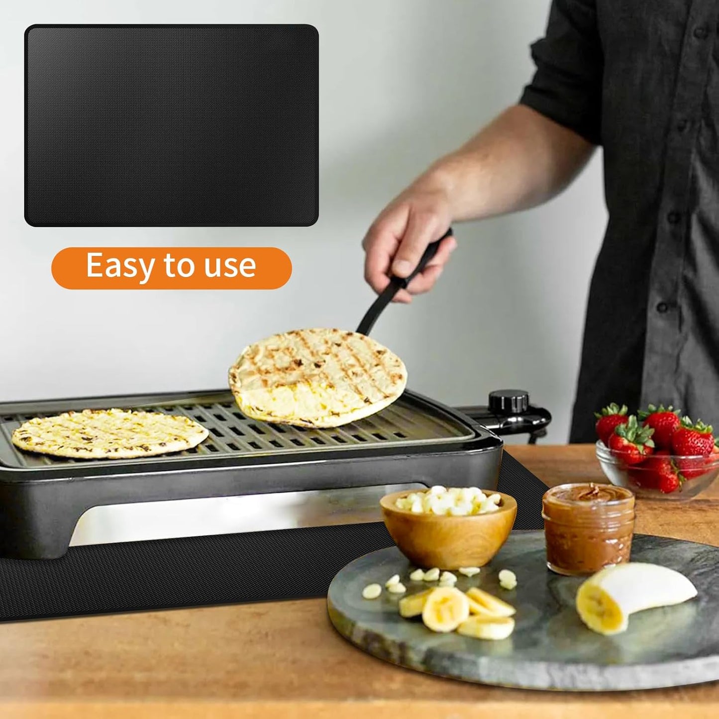 Heat Resistant Grill Mat, 24 x 31 inches Double-sided fireproof and waterproof BBQ protection mat Multi-Purpose for Grills Pizza Ovens Smokers Black