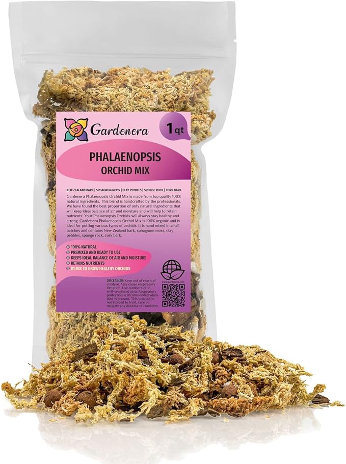 Premium Phalaenopsis Imperial Orchid Potting Mix - Hand Mixed in Small Batches | Great for Phalaenopsis of All Kinds - by GARDENERA - 1 Quart Bag