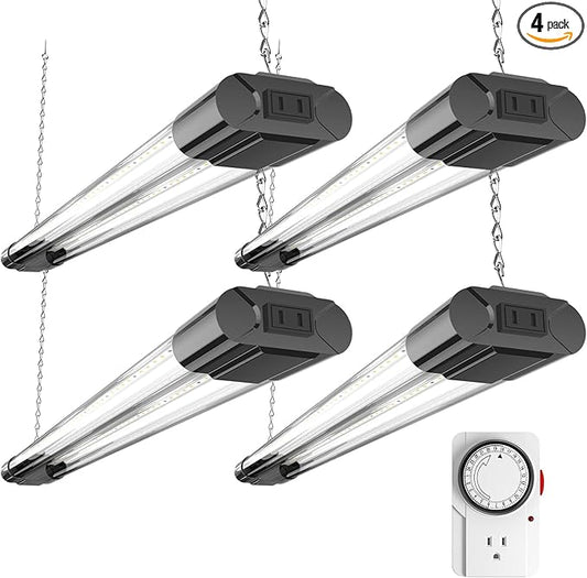 BBOUNDER 4 Pack 2ft LED Grow Light with Mechanical Outlet Timer, 80W (4x20W, 440W Equivalent), Sunlike Full Spectrum Linkable Plant Lighting Fixture for Hydroponic Indoor Plant