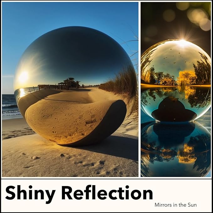 10 Inch Stainless Steel Gazing Globe,v2croft Hollow Ball Mirrored Surface Polished Shiny Sphere,Garden Stainless Steel Gazing Ball for Outdoor Lawn Pond Yard Ornament(Gold)
