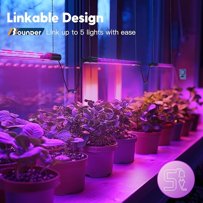 BBOUNDER 2ft 4 Pack Grow Lights for Indoor Plants with Mechanical Outlet Timer, 80W (4x20W, 440W Equivalent), Red Blue Full Spectrum, Linkable LED Grow Light for Hydroponic Indoor Plant Seedling Veg