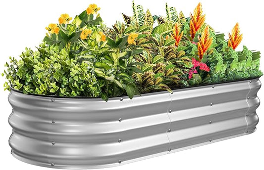 Kesfitt Raised Garden Bed Kit,Outdoor Galvanized Planter Raised Boxes with Safety Edging and Gloves,Large Metal Raised Garden Beds for Gardening Vegetables,Fruits,Flower(5x2x1FT)