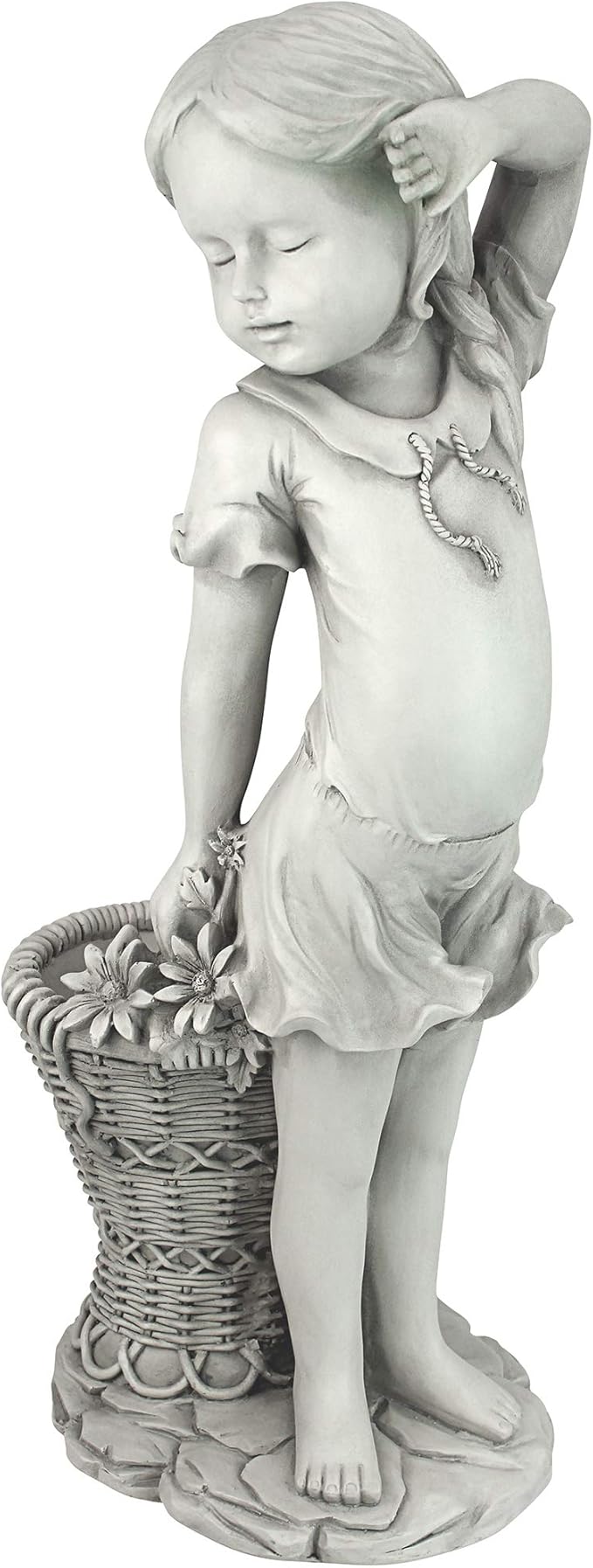 Design Toscano Frances the Flower Girl Outdoor Garden Statue with Planter, 21 Inch Tall, Cast Stone Resin, Antique Stone Finish