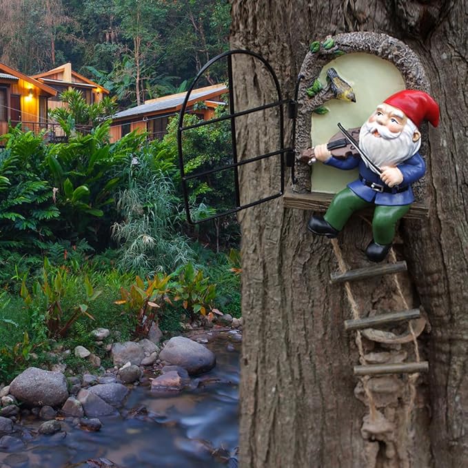 Funny Garden Gnome Statues, Creative Resin Dwarf Sculptures, Outdoor Yard Decor, Gnomes Tree Faces for Lawn, Patio, Porch, Miniature Fairy Garden Accessories, Novelty Gift for Indoor/Outdoor Use