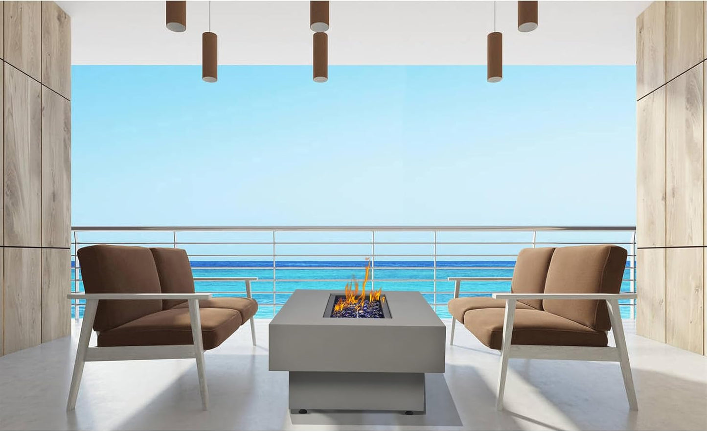 48-inch Fire Table with 20lb Propane Tank Cover, 50,000BTU Outdoor Modern Patio Fire Pit Table w/Rectangular Burner Lid, Glass Rocks, Pre-Attached 10ft External Gas Hose