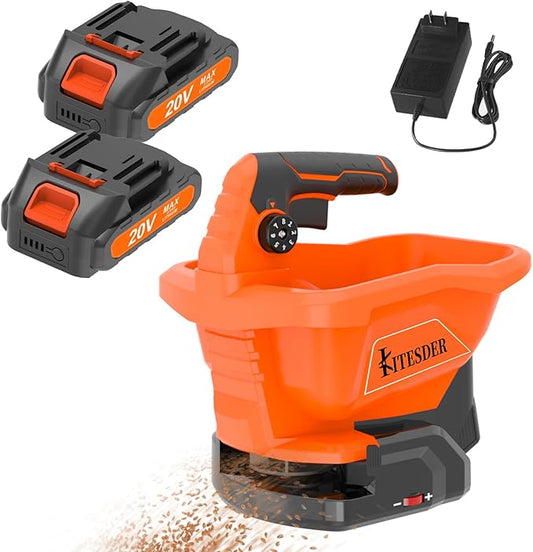 Battery Powered Seed Spreader, Fertilizer Spreader, Lightweight, Spreaders for Lawns, Broadcast Spreader, 8 Seed Settings & 6 Speed Levels, Spreader for Grass Seed, Fertilizer & Ice Melt