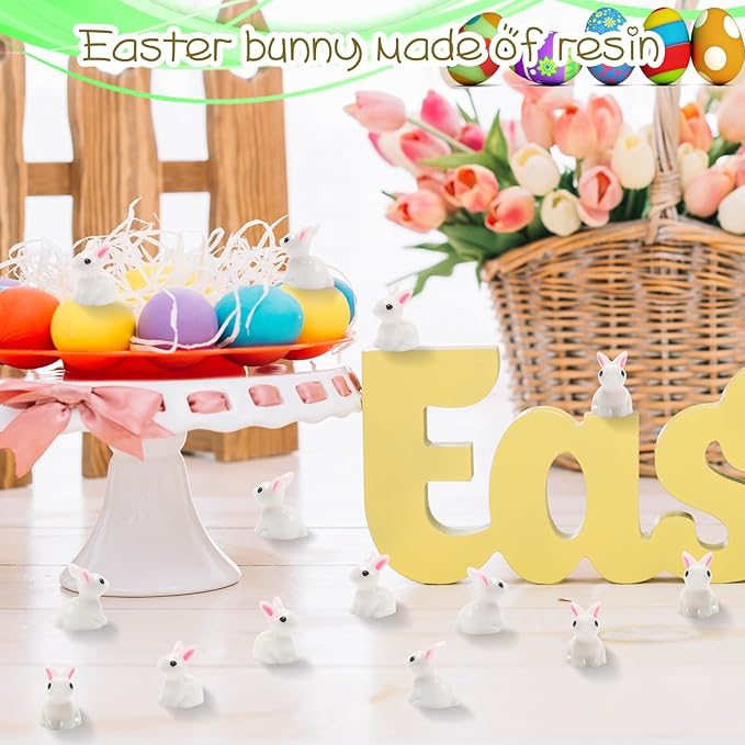Exasinine 100Pcs Rabbit Miniature Figurines Easter Bunny Mini Rabbits Bunny Figurine Mini Resin Animals Fairy Garden Miniature Ornaments for Easter Egg Fillers Dollhouse Cake Home DéCor