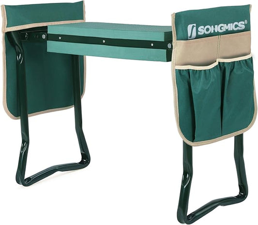 SONGMICS Garden Kneeler and Seat, Multifunctional Garden Kneeling Bench, Gardening Gifts for Women Men, Folding Gardening Stool, with 2 Tool Bags, 6-Inch Wide Kneeling Pad, Dark Green UGGK50L