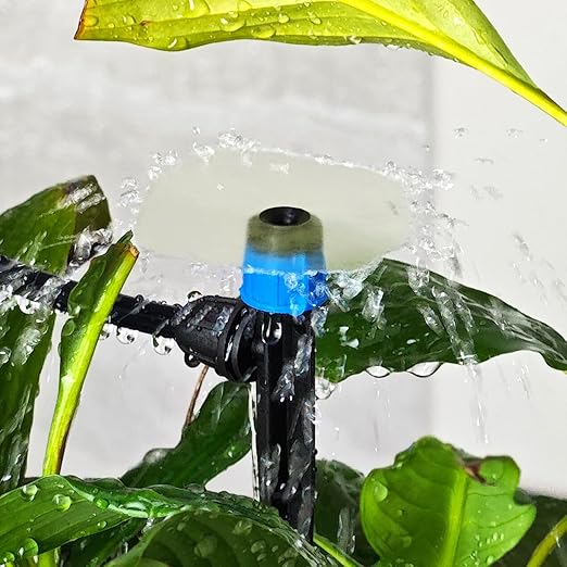 Drip Irrigation Emitters Fittings: Adjustable Irrigation Sprayer for 1/4 inch Drip Tubing Full Circle Vortex Stream Dripper on 5" Arrow Stake Barbed Locked Nuts Connectors (50 Pieces)