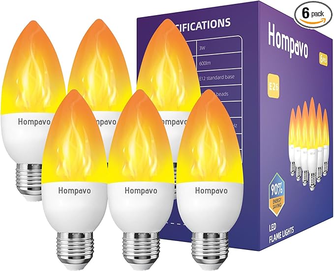 Hompavo Upgraded LED Flame Light Bulbs, 3 Modes Flickering Light Bulbs, E26 Candle Fire Light Bulb for Halloween Christmas Party Porch Indoor & Outdoor Home Decoration - 6 Pack