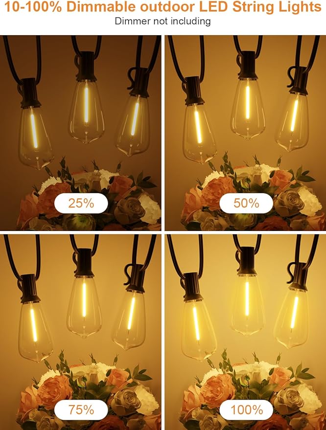 GPATIO 120FT Outdoor String Lights, Waterproof Patio Lights with 64 Hanging Lights ST38 Bulbs, 2700k Shatterproof for Backyard Gazebo Porch Garden Outside Decor