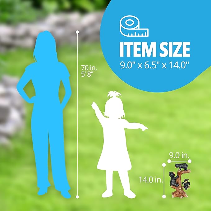 Exhart Garden Sculpture, Bear Family Tree Garden Statue with Real Swing, Outdoor Lawn and Yard Art Decoration, 9 x 6.5 x 14 Inch