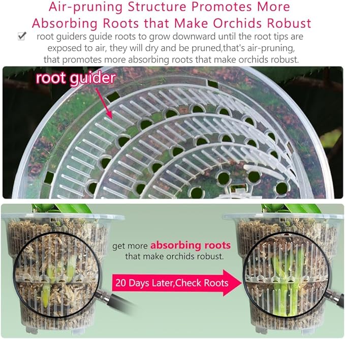 4 inch Clear Orchid Pots with Holes Match White Plastic Orchid Planter,Set of 2,Double Layer Plant Nursery Pots Own Scientific Controlling Roots Technology