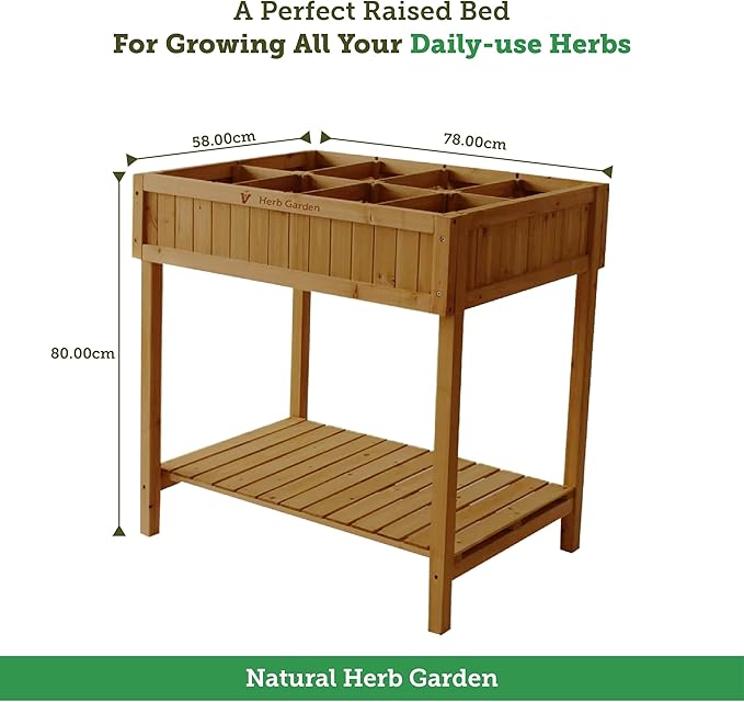 VegTrug 8 Pocket Garden, Wooden Planter with Herb Snips, Natural
