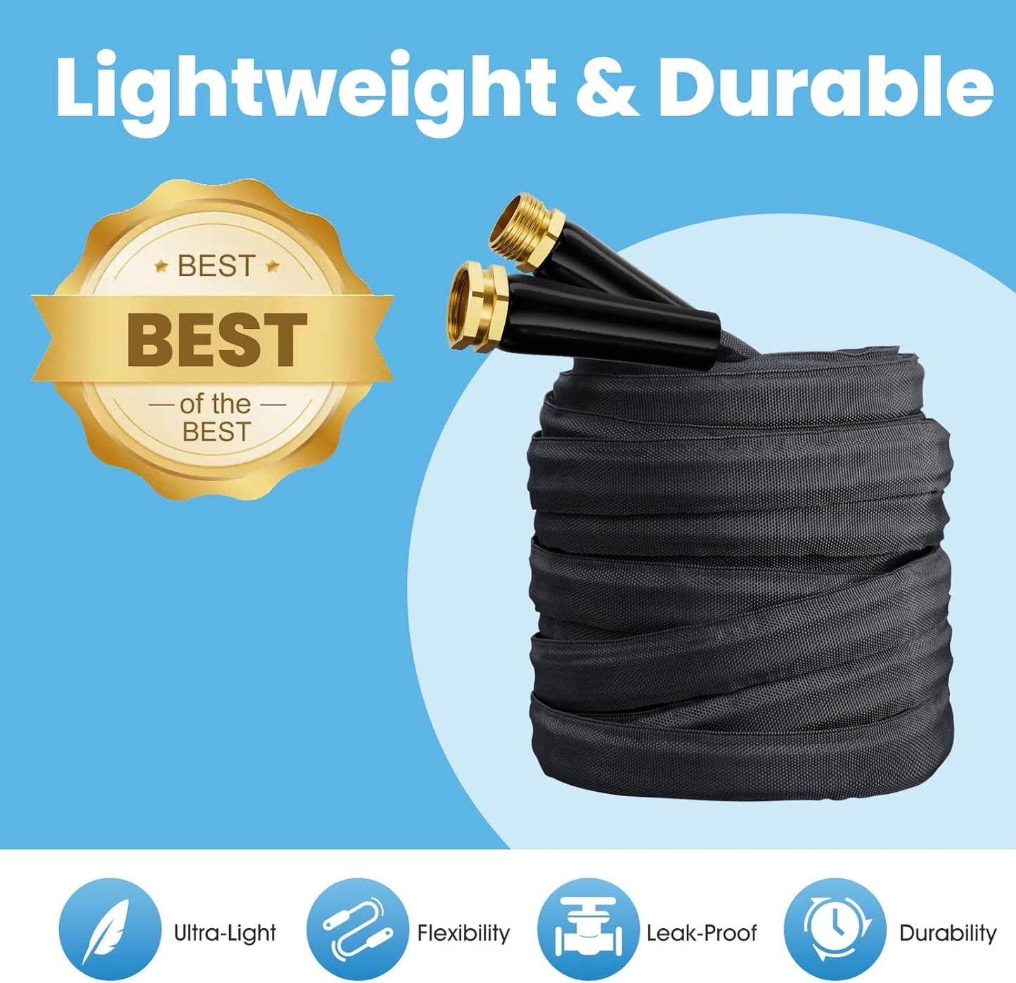 2025 Upgraded 50FT Non-Expanding Garden Hose, Lightweight, Flexible Ultra-Light Water Hose, Burst-Resistant, Lead-Free, Anti-Kink, High-Pressure