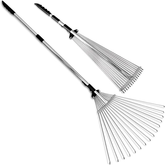 TABOR TOOLS Adjustable Metal Rake - Collapsible & Telescopic - Garden, Yard, & Lawn - Ideal for Leaves, Shrubs & Small Areas. J16A