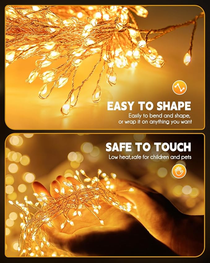 Brightown Solar String Lights for Outside, 2 Packs Total 39.2Ft 480 LED Solar Fairy Lights for Outdoor Waterproof, Firecracker Twinkle Lights with 8 Modes for Patio Party Garden Yard Home, Warm White