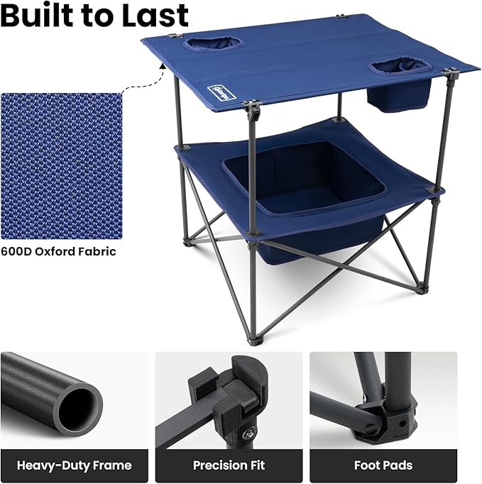 Folding Camping Table, Portable Outdoor Picnic Table, Rectangular Lightweight Camp Table with Storage, Cup Holder and Carry Bag for Barbeque Beach Camping and Tailgate